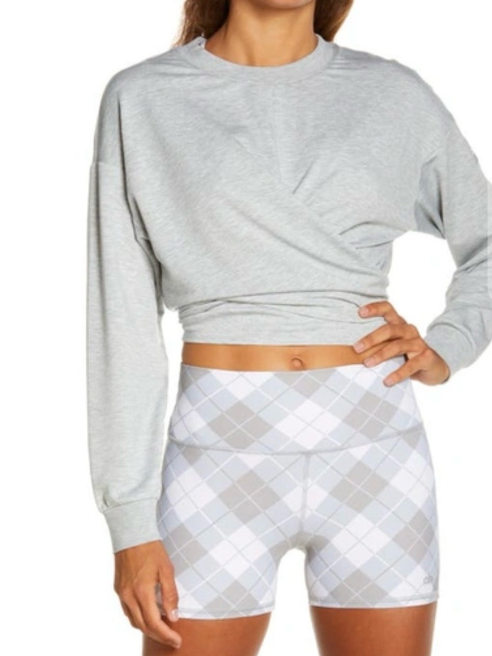 ALO YOGA Dreamy Wrap Crop Sweatshirt In
Athletic Heather Grey XS
